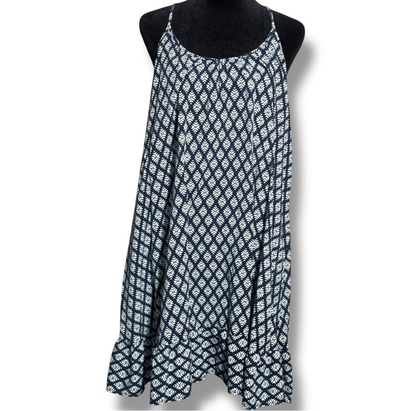 GAP Blue & White Floral Geometric Patterned Sleeveless Halter Style Beachy Dress - Picture 3 of 16